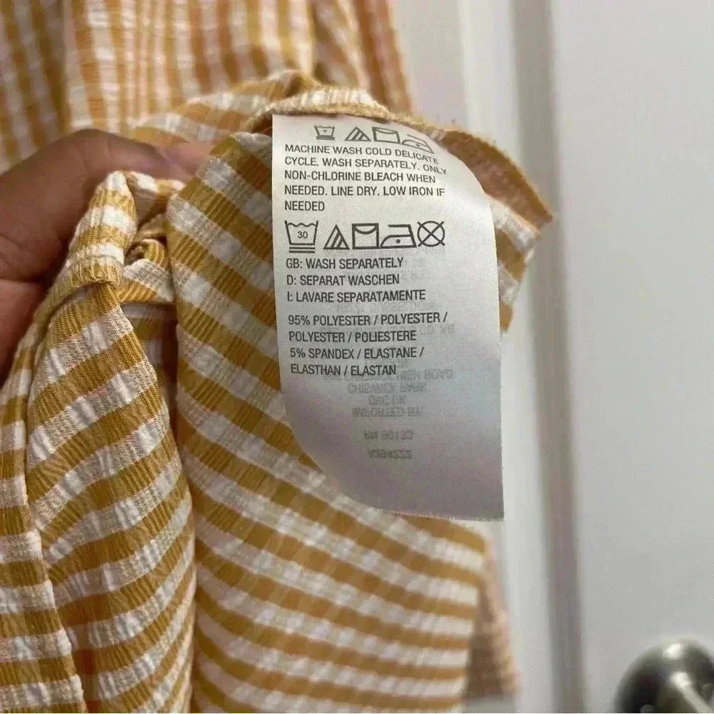 Joan Rivers White and Orange Gingham Mid Button Up Sleeve - Picture 4 of 8